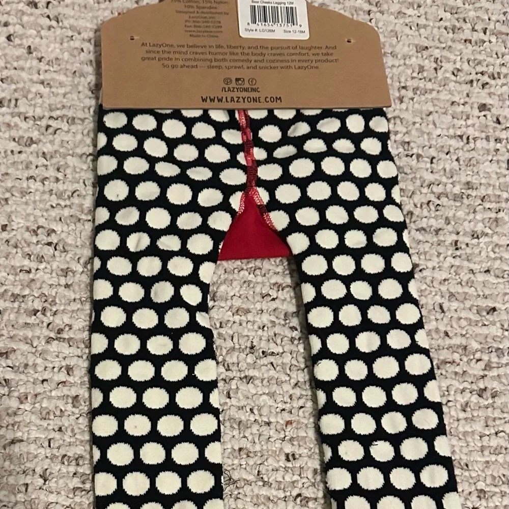 Lazy One Black and White Polka Dot Bear Cheeks Leggings NWT 12/18‎ mo